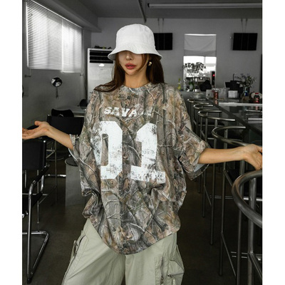 独特个性纹理字母棒球风宽大T恤