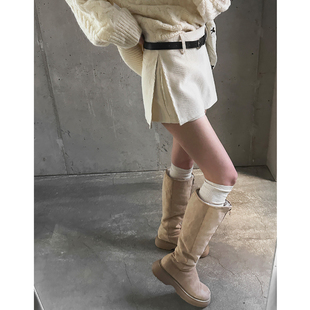 女装 通勤纯色拼接高腰腰带休闲短裤 LAG2025冬季 时尚 新款 韩国正品