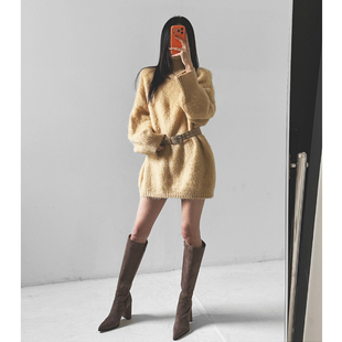 新款 时尚 直筒纯色高领长袖 韩国正品 针织衫 LAG2025冬季 中长款 女装