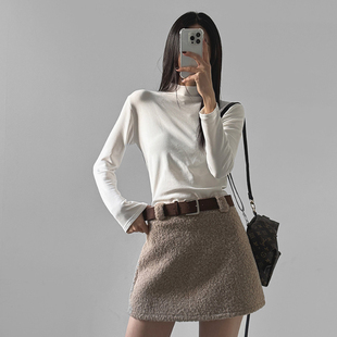 新款 LAG2025冬季 时尚 通勤纯色直筒半高领长袖 T恤 韩国正品 短款 女装