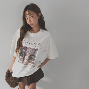 新款 LAG2025冬季 时尚 通勤字母印花短袖 T恤 韩国正品 圆领中长款 女装