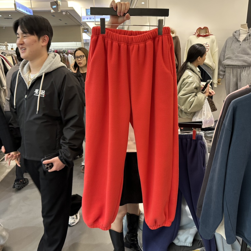 松紧腰加绒束腿潮款纯色休闲卫裤