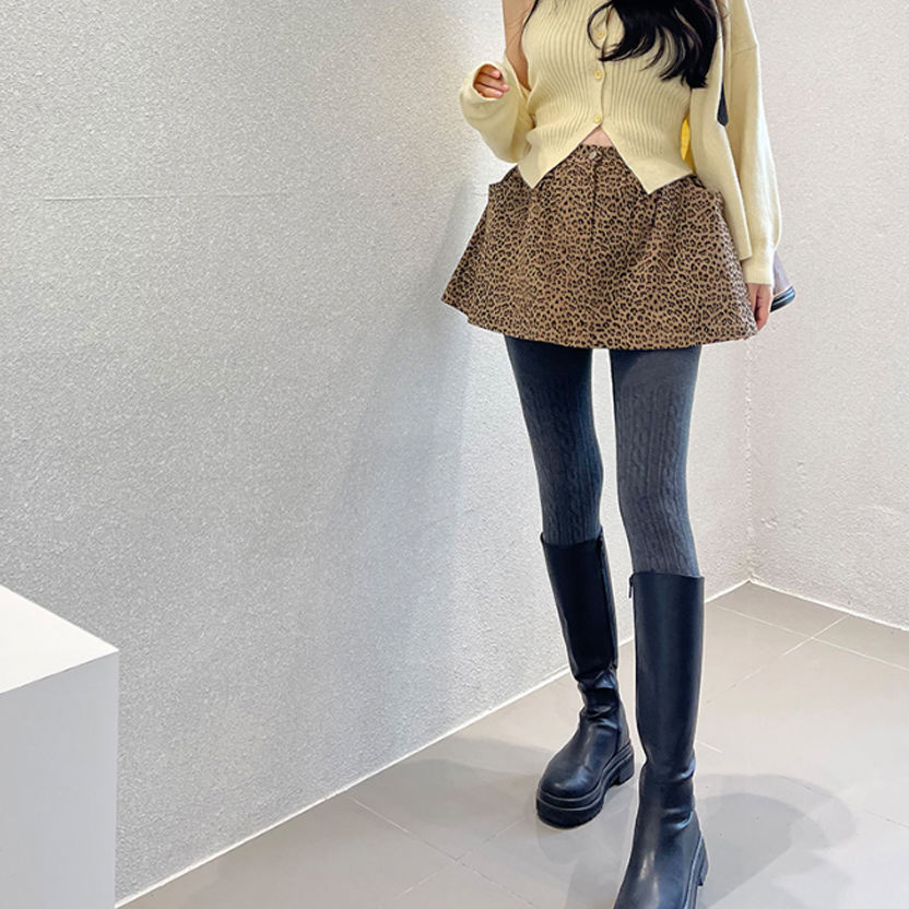 韩国代购女装G2025冬款高腰时尚小蓬蓬豹纹防走光半身短裙