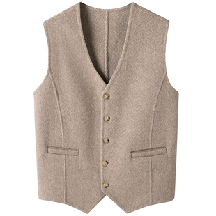 羊绒毛呢背心内搭马夹男 无袖 纯羊毛双面尼马甲保暖坎肩短款 冬季