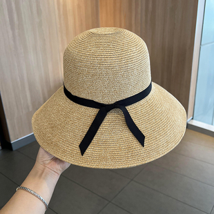 大檐法式 可折叠防晒遮阳帽子显脸小沙滩透气草编太阳帽 草帽女夏季