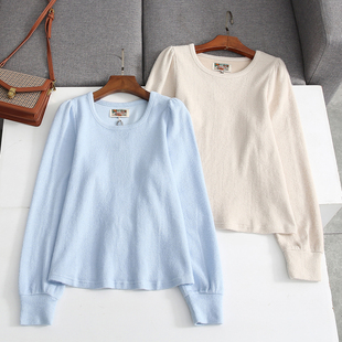 薄毛衣女 温柔感针织上衣显瘦圆领泡泡袖 丹麦小众 吊p370