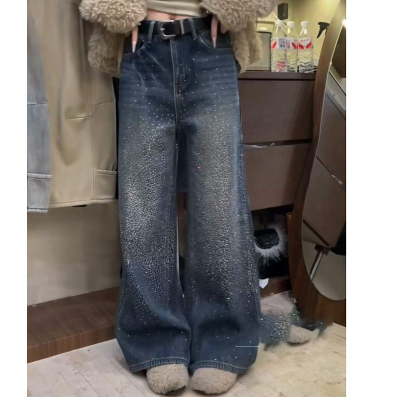 2026春秋新款满天星烫钻阔腿牛仔裤女百搭直筒长裤洋气,女装/女士精品,牛仔裤,淘宝优惠券,粉丝福利购,淘宝优惠卷