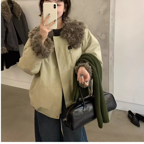 毛毛领派克棉服女2025冬季气质减龄套面包服