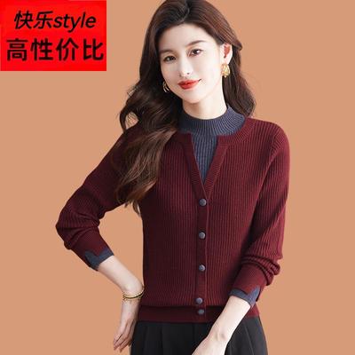 安可拉红色毛衣女士秋冬2025新款洋气假两件上衣小个子羊毛打底衫