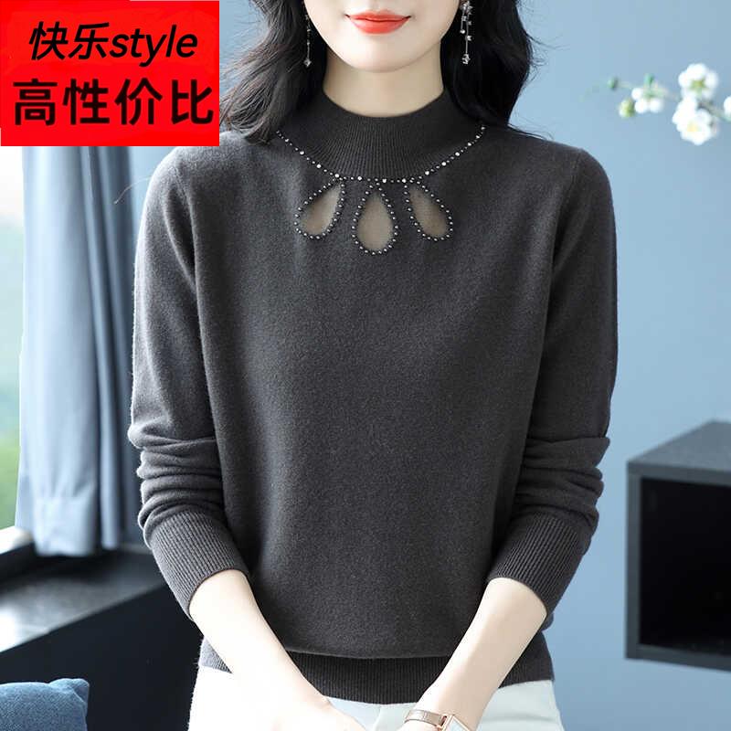 100纯羊绒衫毛衣女秋冬新款镂空针织衫上衣半高领内搭羊毛打底衫