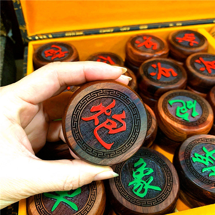 老挝大红酸枝中国象棋皮革棋盘大号木雕红木工艺品礼品木质象棋子