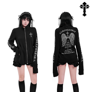 春夏轻薄防晒衫 暗黑风雪花棉立领拉链外套十字架翅膀宽松休闲长袖