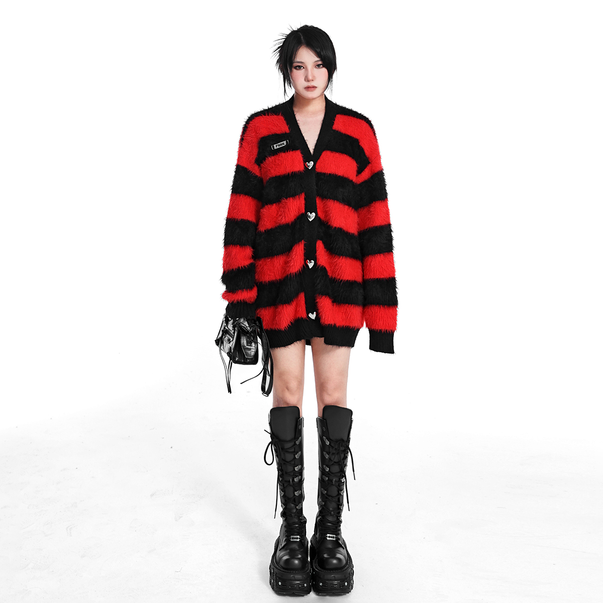 开衫叛逆朋克宽松仿貂绒毛线撞色