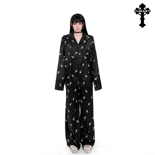 长裤 长袖 男女 短裤 YUBABY满十字架哥特睡衣暗黑风宽松家居服短袖