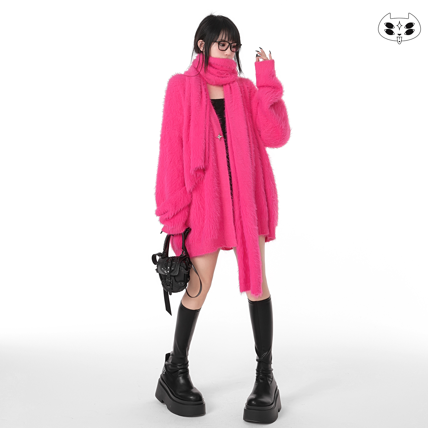 开领宽松显瘦廓形蝙蝠袖仿貂绒靓