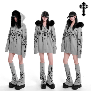 【释放棱角】原创大毛领哥特式暗黑仿羊驼绒宽松拉链连帽毛衣外套