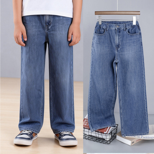 儿童牛仔裤蓝色男童牛仔裤子丹宁裤中大童男孩子裤子宽松直筒裤