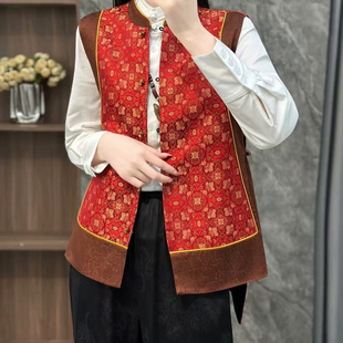 诺诺设计早春新中式 t217 极简双面穿提花真丝宋锦拼人丝马甲YS3