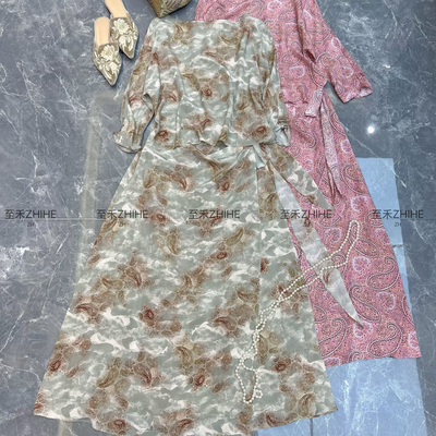 诺诺设计上新极简大牌老钱新中式真丝腰果连衣裙(不含项链)t1173