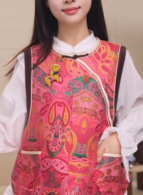 诺诺磅欧货真丝云锦提花新年红色小马胸针套头马甲(配胸针)40443