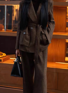 诺诺袋西装羊毛外套+阔腿直筒西裤套装(配腰绳)（含70羊毛）42664