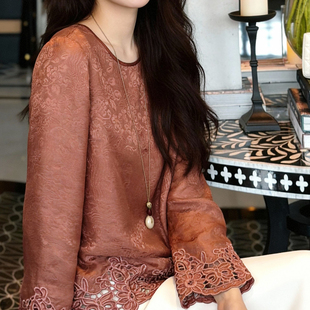 t234 YS2 诺诺设计简大牌老钱新中式 绣口和重工刺绣镂空拼接小衫