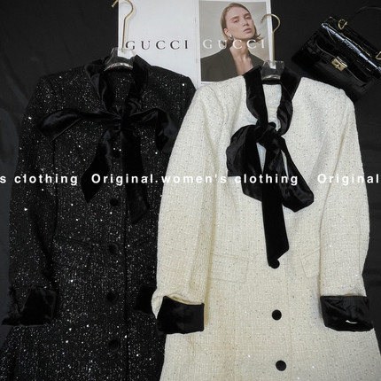 诺诺家冬上新名媛小香风蝴蝶结毛呢连衣裙YS3-Js432