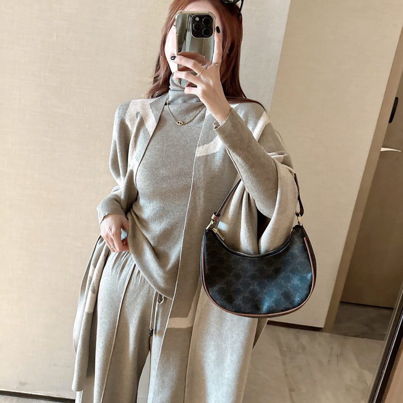 诺诺打底衫+松紧腰抽绳直筒休闲裤套装(配披肩)含100羊毛105