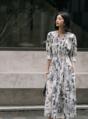 诺诺家小众点融合了东方美学与现代通勤风格连衣裙(配腰绳)A9979