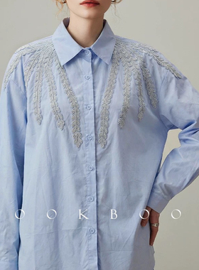 苒诺早春上新重工刺绣气质百搭休闲宽松版衬衫R90944