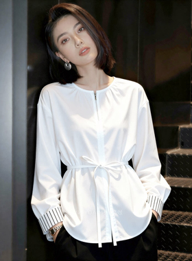 诺诺家小众条纹设计感衬衫主打极简风与设计感衬衫(配腰绳)A9992