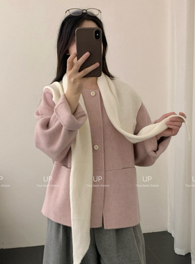 诺诺绒澳毛韩系小个子精品大衣羊毛外套(配披肩含89.9澳毛）85658