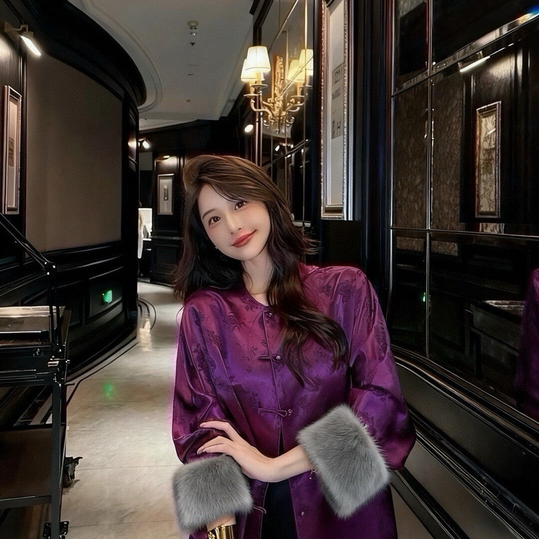 诺诺家紫气东来绝美紫色水貂毛可拆卸夹棉醋酸外套棉服YS2-G201A