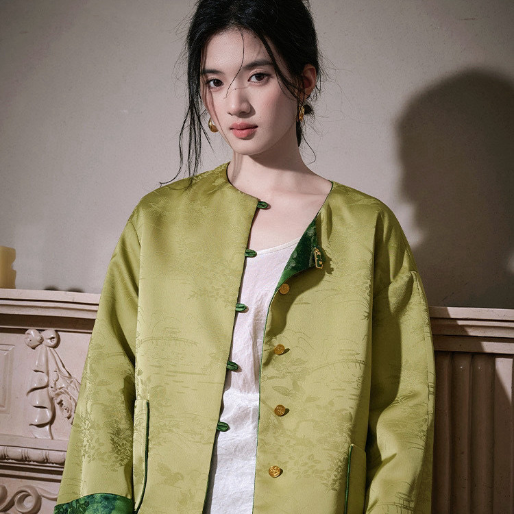 诺诺家小众新中式人丝提花外套H版宽松遮肉包容性强短外套A9191