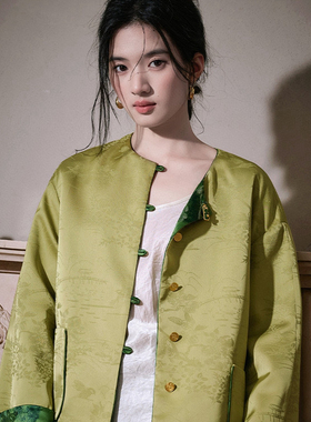 诺诺家小众新中式人丝提花外套H版宽松遮肉包容性强短外套A9191