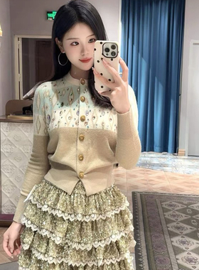 诺诺家26年春款缪系温柔少女感重工镶钻圆领针织开衫Q15-079