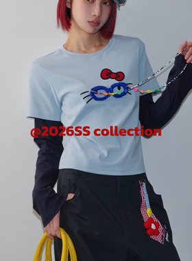 诺诺小众设计卡通图案刺绣贴布长袖T恤(配链条)(不含下装)15T1230