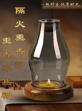 网红款复古中式创意烟灰色高硼硅玻璃蜡烛酥油灯沉香熏香器禅香炉