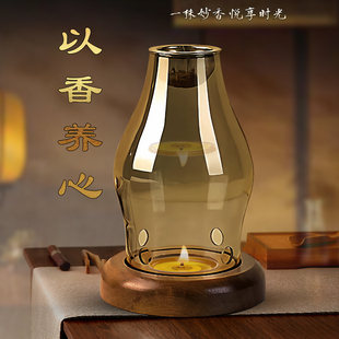 香槟金色隔火熏香安神灯 高硼硅玻璃蜡烛酥油灯沉香禅香炉 新款