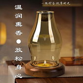 香槟金色隔火熏香安神灯 高硼硅玻璃蜡烛酥油灯沉香禅香炉 新款