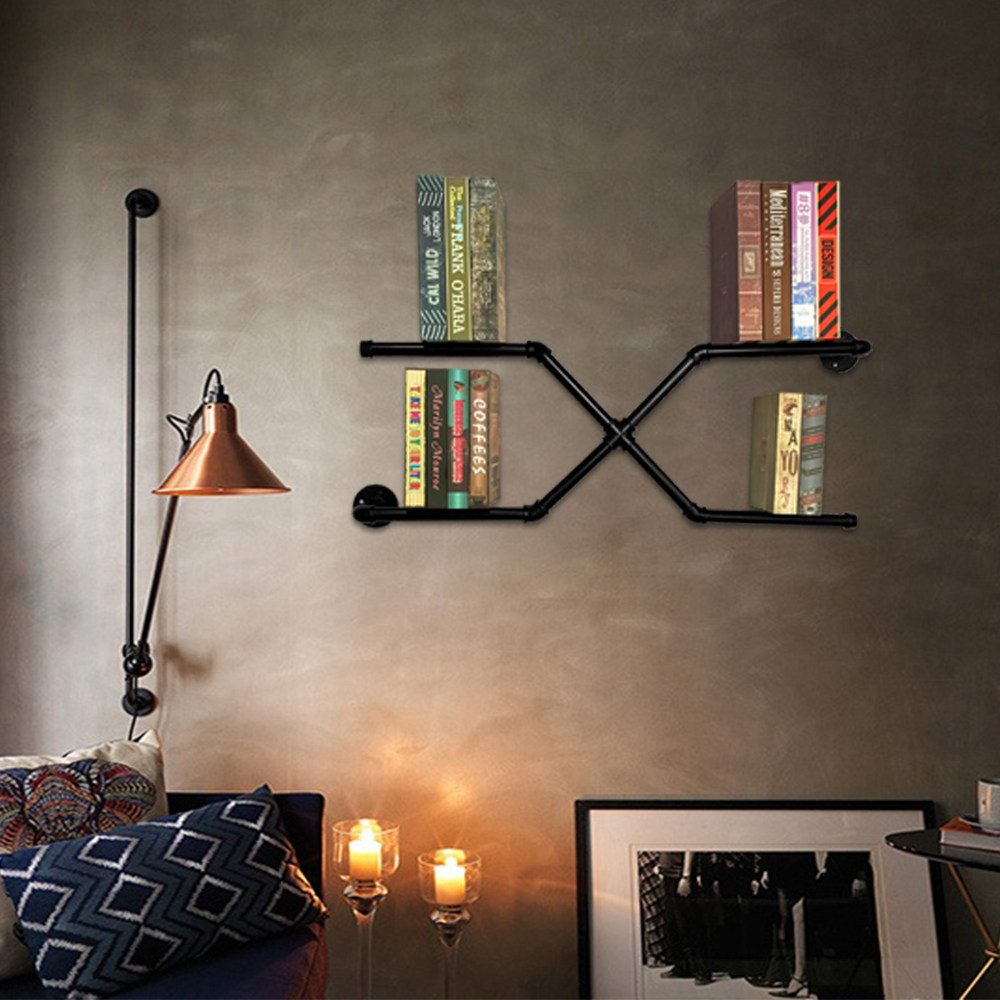 美式复古铁艺书架 水管置物架 工业风格管道书架 个性创意书架