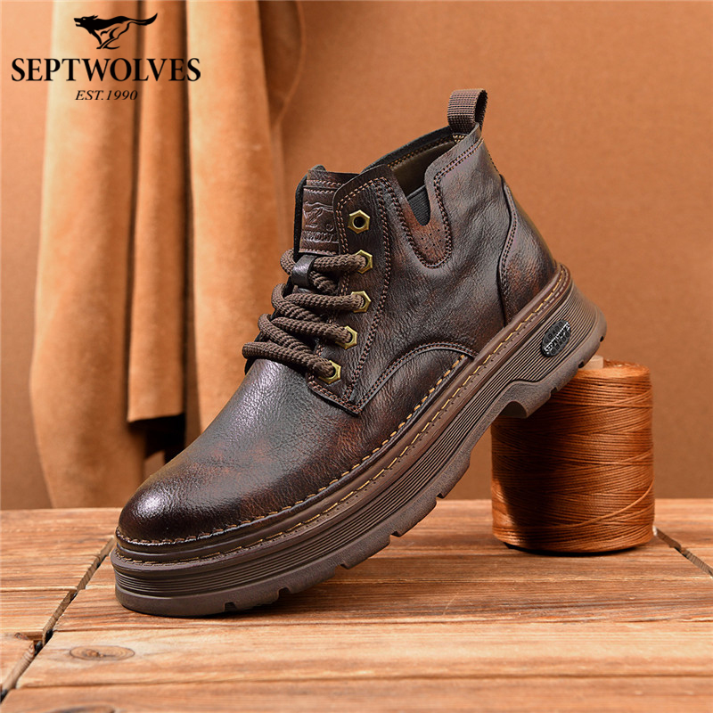 七匹狼正品工装风马丁靴男