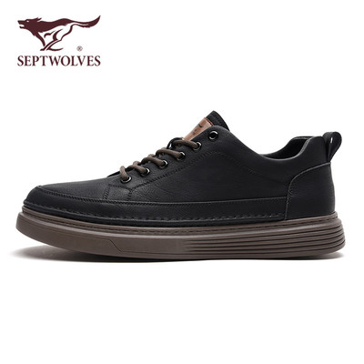 七匹狼正品男鞋黑色板鞋休闲皮鞋2025秋冬新款男士潮鞋厚底男鞋W