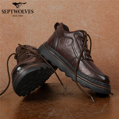 七匹狼正品男士中帮马丁靴英伦风真皮系带休闲靴子男鞋W