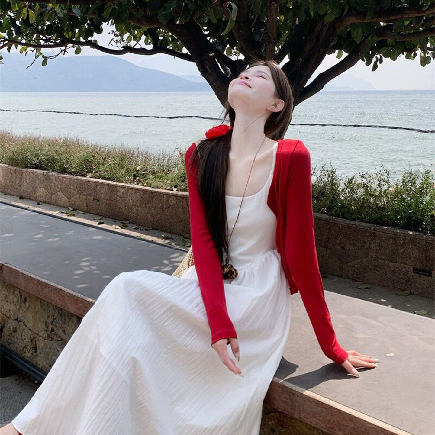 红色针织防晒开衫女夏季薄图片
