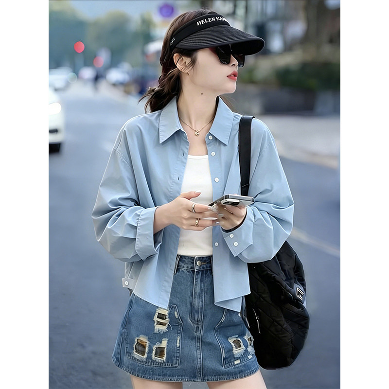 天蓝色长袖防晒衬衫女款20图片