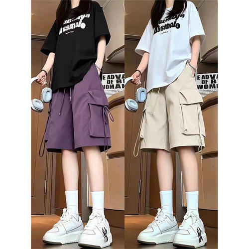 紫色美式工装短裤女夏薄款