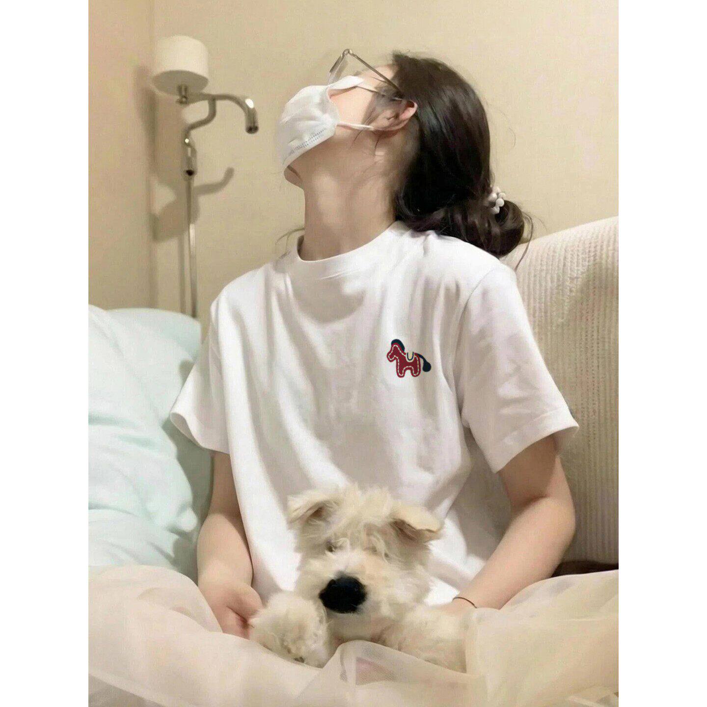 韩系chic小马印花短袖T恤女2026新款夏季高质纯棉体恤衫半袖上衣