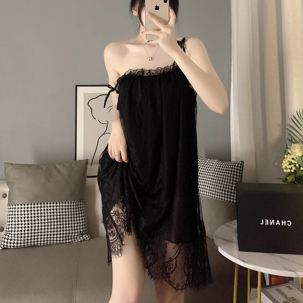法式蕾丝花边性感冰吊带睡图片