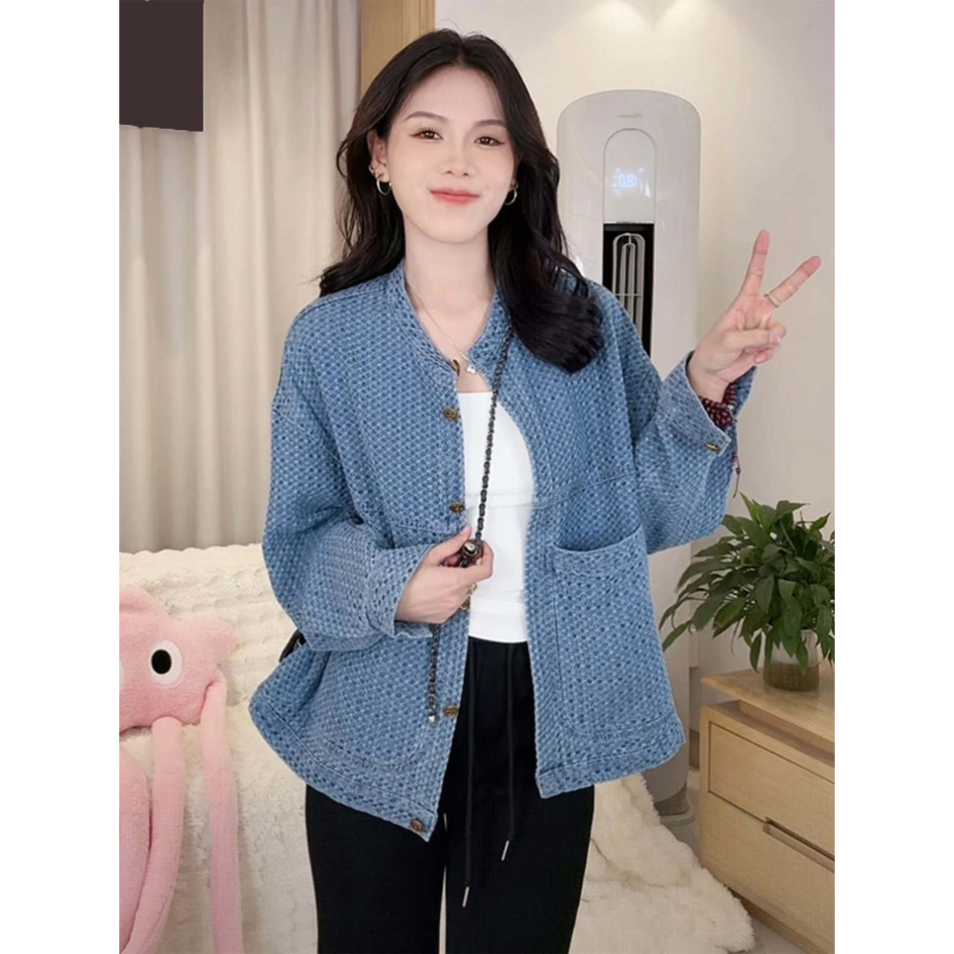 设计感提花牛仔外套女春秋新款美式复古港风原宿小众韩系时尚上衣